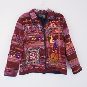 Julia Kim Southwest Embroidered Jacket Brocade Red Boho Vintage Size Medium